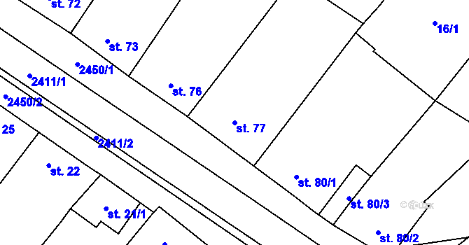 Parcela st. 77 v KÚ Tištín, Katastrální mapa