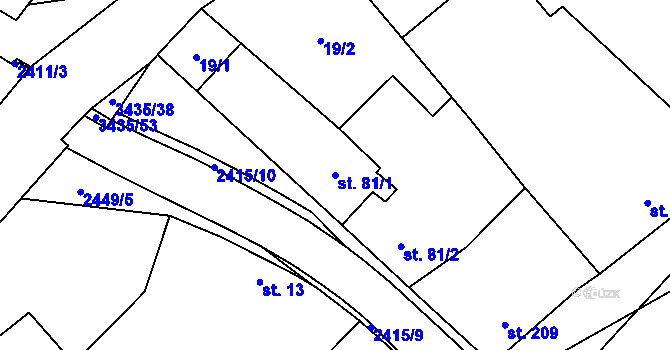 Parcela st. 81/1 v KÚ Tištín, Katastrální mapa