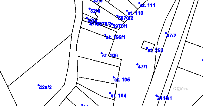 Parcela st. 106 v KÚ Tištín, Katastrální mapa