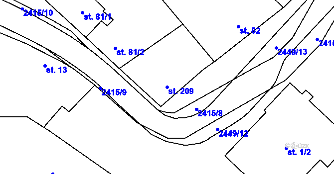 Parcela st. 209 v KÚ Tištín, Katastrální mapa