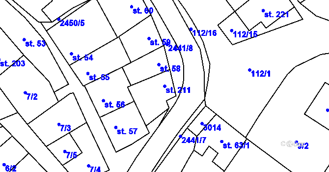 Parcela st. 211 v KÚ Tištín, Katastrální mapa