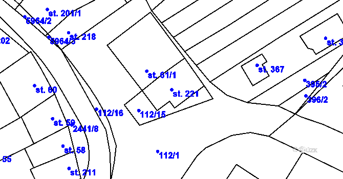 Parcela st. 221 v KÚ Tištín, Katastrální mapa