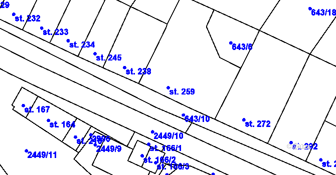 Parcela st. 259 v KÚ Tištín, Katastrální mapa