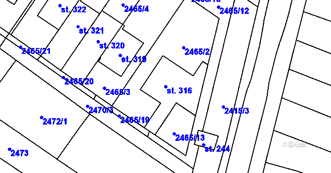 Parcela st. 316 v KÚ Tištín, Katastrální mapa