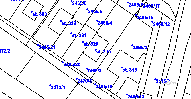 Parcela st. 319 v KÚ Tištín, Katastrální mapa
