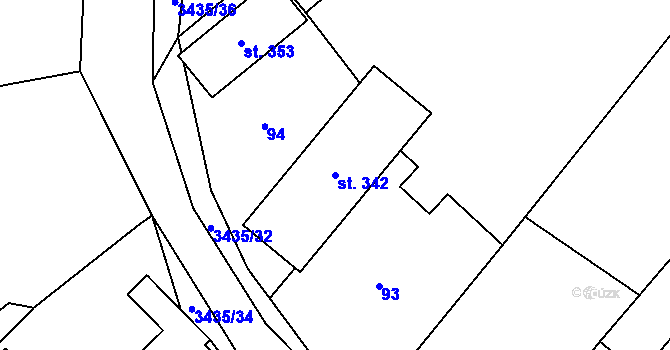 Parcela st. 342 v KÚ Tištín, Katastrální mapa