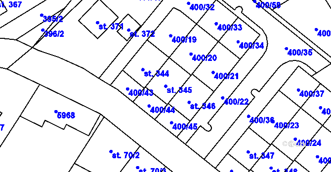Parcela st. 345 v KÚ Tištín, Katastrální mapa