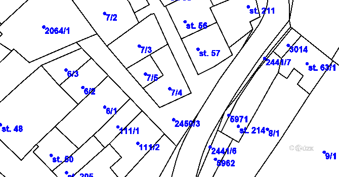 Parcela st. 7/4 v KÚ Tištín, Katastrální mapa