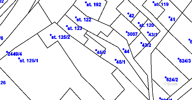 Parcela st. 45/2 v KÚ Tištín, Katastrální mapa