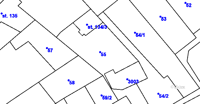 Parcela st. 55 v KÚ Tištín, Katastrální mapa
