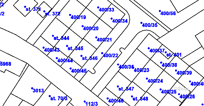 Parcela st. 400/22 v KÚ Tištín, Katastrální mapa