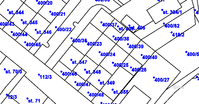 Parcela st. 400/24 v KÚ Tištín, Katastrální mapa
