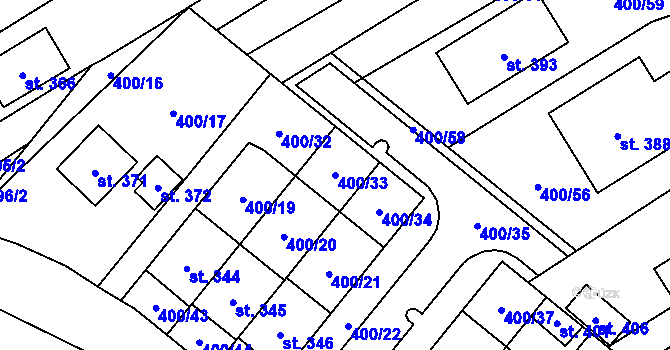 Parcela st. 400/33 v KÚ Tištín, Katastrální mapa