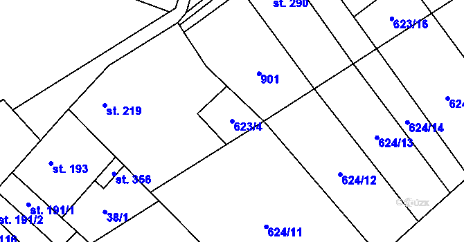 Parcela st. 623/4 v KÚ Tištín, Katastrální mapa