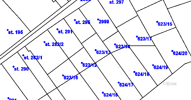 Parcela st. 623/13 v KÚ Tištín, Katastrální mapa