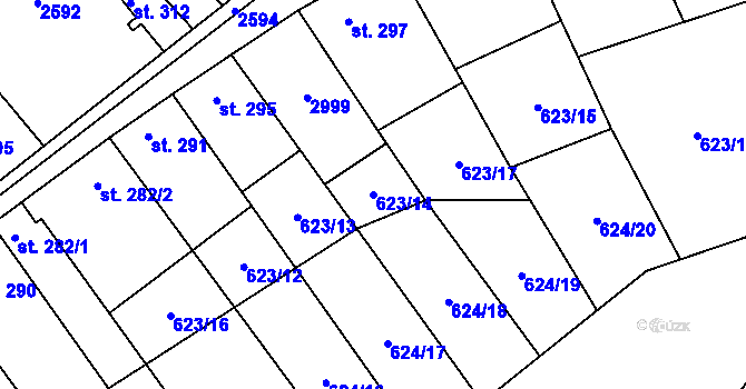 Parcela st. 623/14 v KÚ Tištín, Katastrální mapa