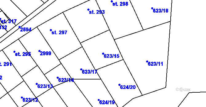 Parcela st. 623/15 v KÚ Tištín, Katastrální mapa