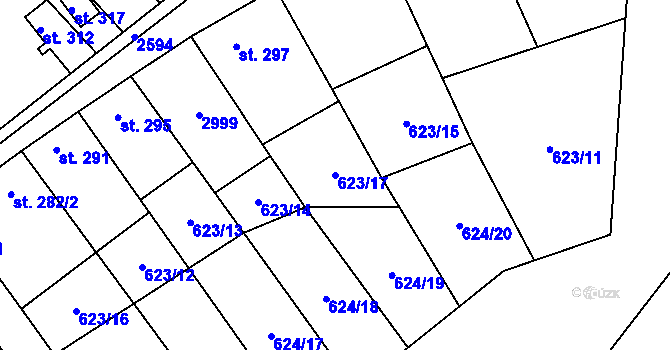 Parcela st. 623/17 v KÚ Tištín, Katastrální mapa