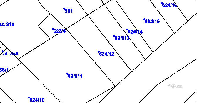 Parcela st. 624/12 v KÚ Tištín, Katastrální mapa