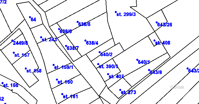 Parcela st. 640/2 v KÚ Tištín, Katastrální mapa