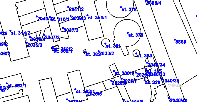Parcela st. 2033/2 v KÚ Tištín, Katastrální mapa