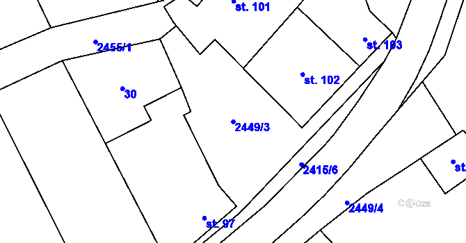 Parcela st. 2449/3 v KÚ Tištín, Katastrální mapa