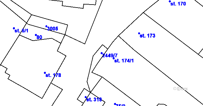 Parcela st. 2449/7 v KÚ Tištín, Katastrální mapa