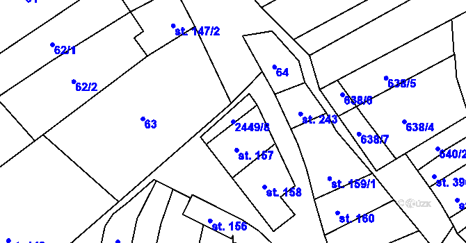 Parcela st. 2449/8 v KÚ Tištín, Katastrální mapa
