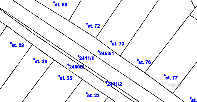 Parcela st. 2450/1 v KÚ Tištín, Katastrální mapa