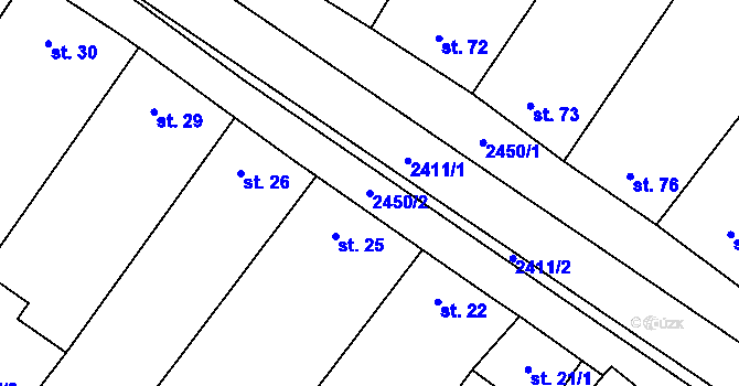 Parcela st. 2450/2 v KÚ Tištín, Katastrální mapa