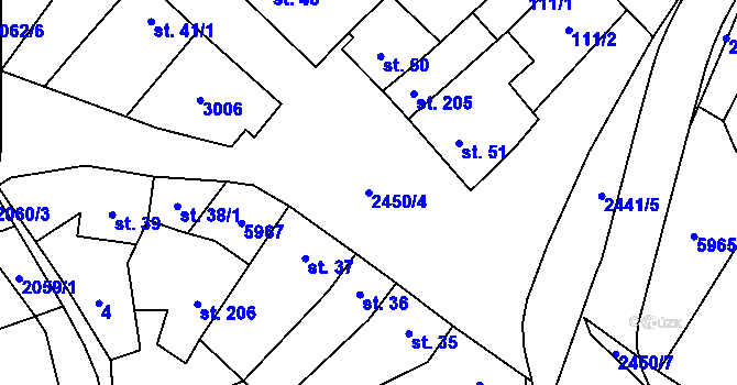 Parcela st. 2450/4 v KÚ Tištín, Katastrální mapa