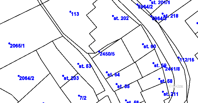 Parcela st. 2450/5 v KÚ Tištín, Katastrální mapa