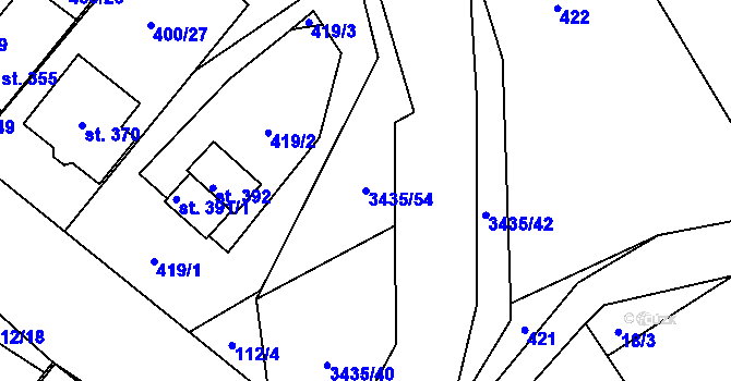 Parcela st. 3435/54 v KÚ Tištín, Katastrální mapa