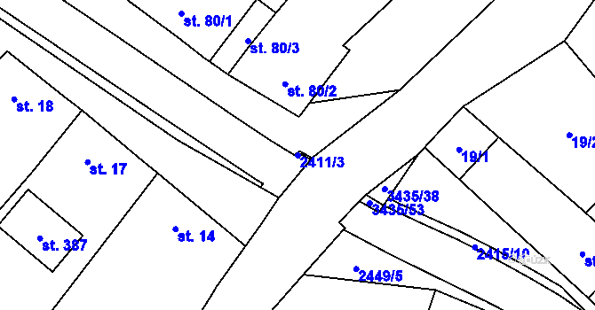 Parcela st. 2411/3 v KÚ Tištín, Katastrální mapa