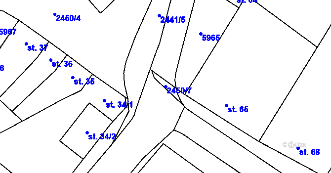 Parcela st. 2450/7 v KÚ Tištín, Katastrální mapa