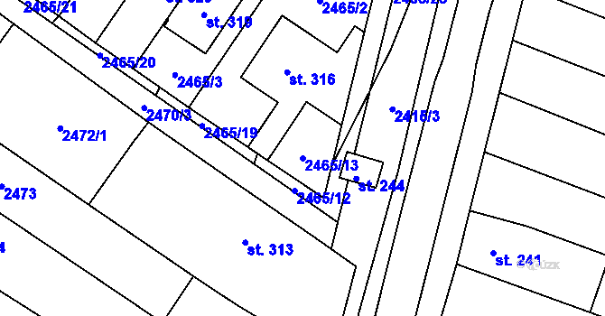 Parcela st. 2465/13 v KÚ Tištín, Katastrální mapa