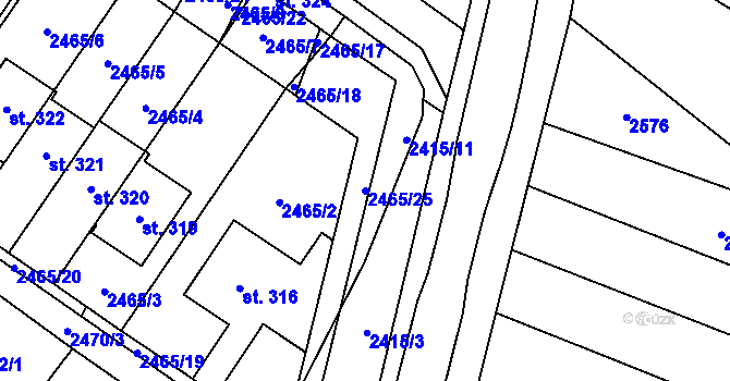 Parcela st. 2465/25 v KÚ Tištín, Katastrální mapa
