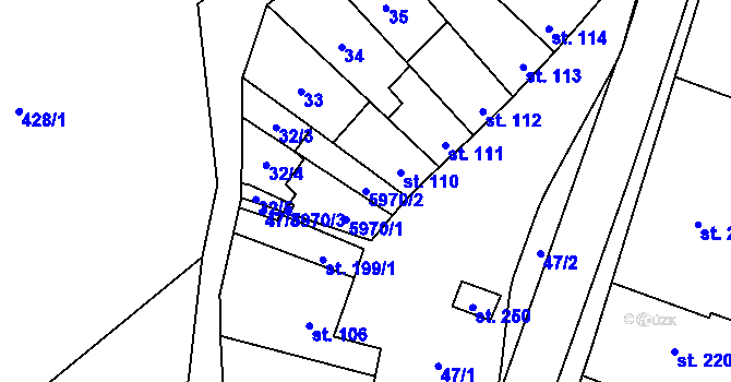 Parcela st. 5970/2 v KÚ Tištín, Katastrální mapa