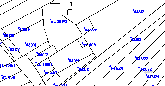 Parcela st. 408 v KÚ Tištín, Katastrální mapa