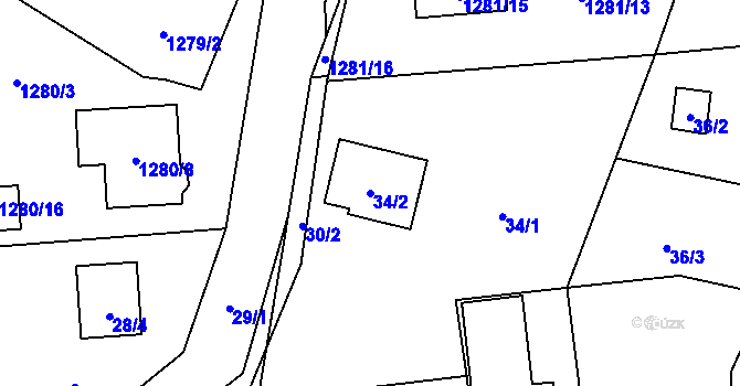 Parcela st. 34/2 v KÚ Tlučná, Katastrální mapa