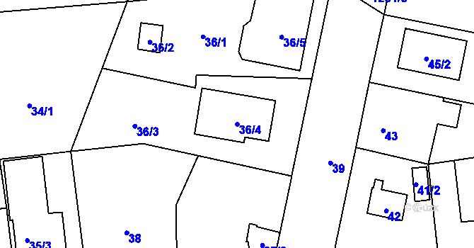 Parcela st. 36/4 v KÚ Tlučná, Katastrální mapa