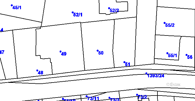 Parcela st. 50 v KÚ Tlučná, Katastrální mapa