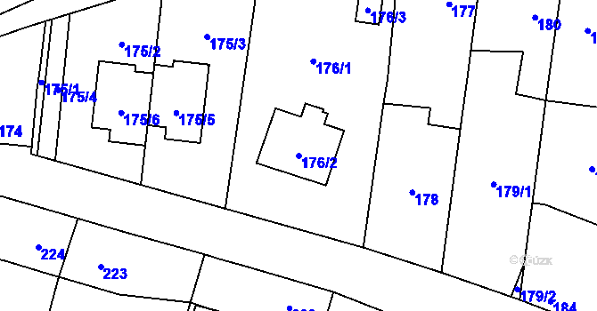 Parcela st. 176/2 v KÚ Tlučná, Katastrální mapa