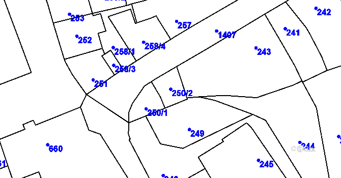 Parcela st. 250/2 v KÚ Tlučná, Katastrální mapa