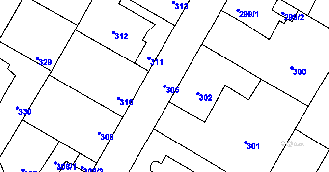 Parcela st. 305 v KÚ Tlučná, Katastrální mapa