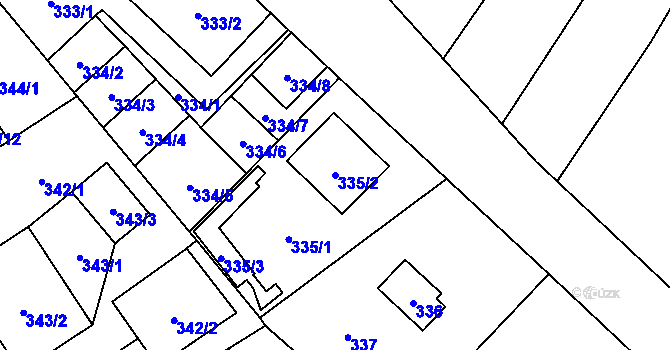 Parcela st. 335/2 v KÚ Tlučná, Katastrální mapa