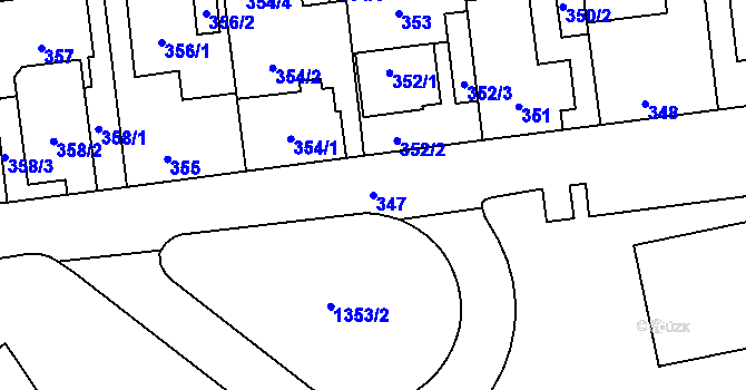Parcela st. 347 v KÚ Tlučná, Katastrální mapa