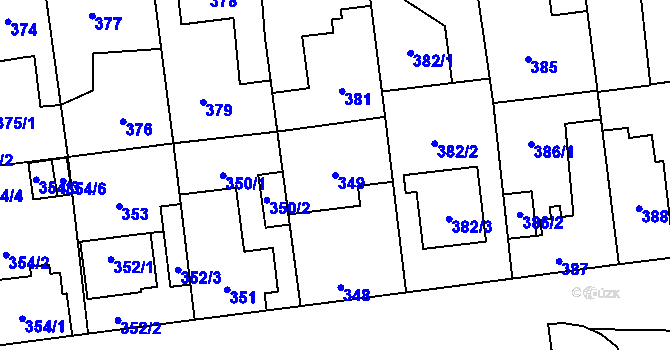 Parcela st. 349 v KÚ Tlučná, Katastrální mapa