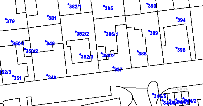 Parcela st. 386/2 v KÚ Tlučná, Katastrální mapa
