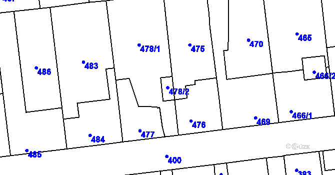 Parcela st. 478/2 v KÚ Tlučná, Katastrální mapa